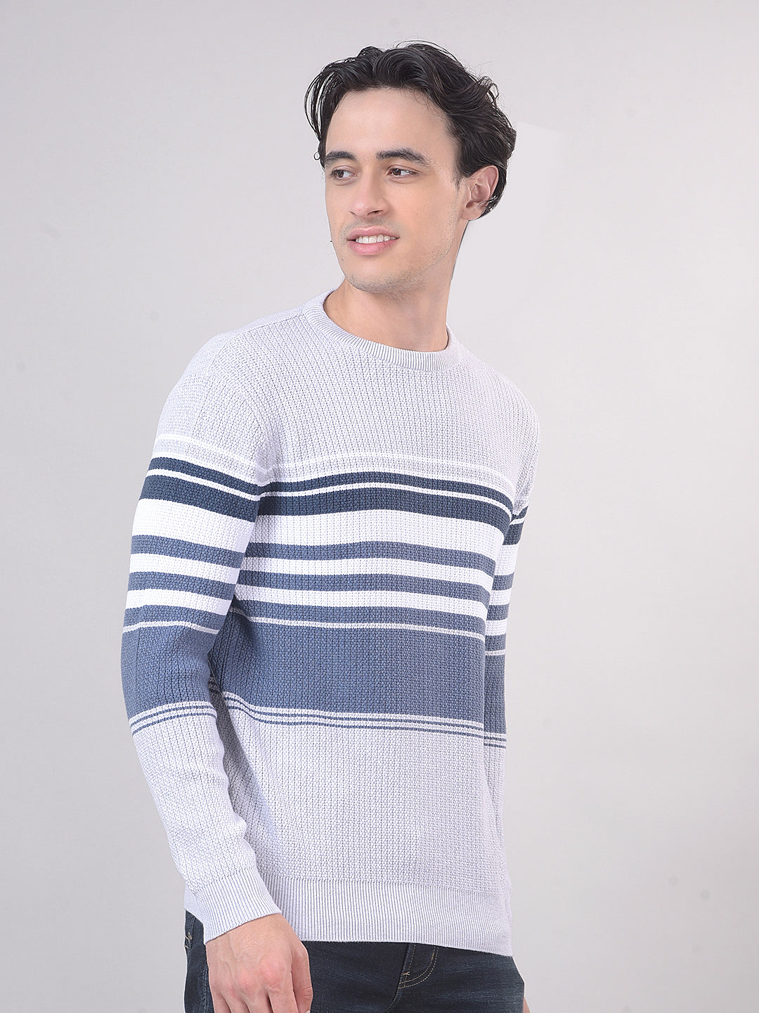 Light Grey Color-Block Round Sweater