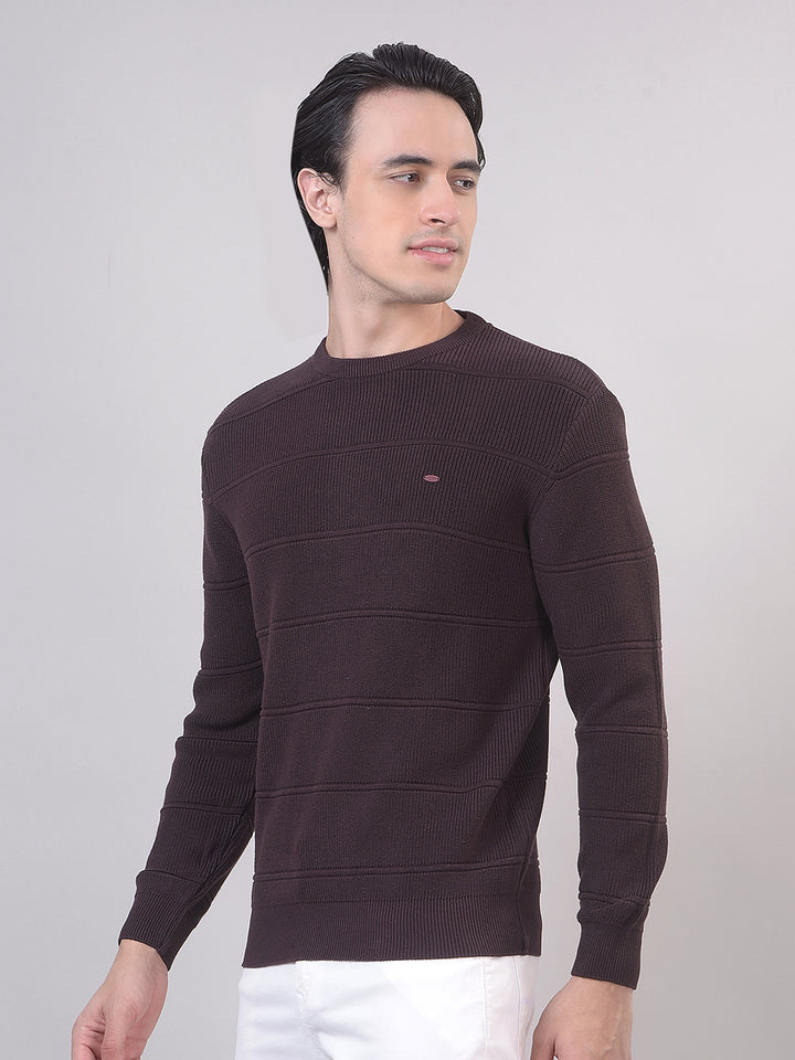 Dark Coffee Striped Round Sweater