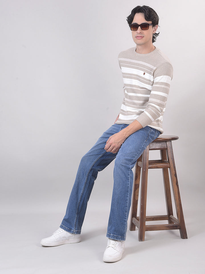 Beige Color-Block Round Sweater