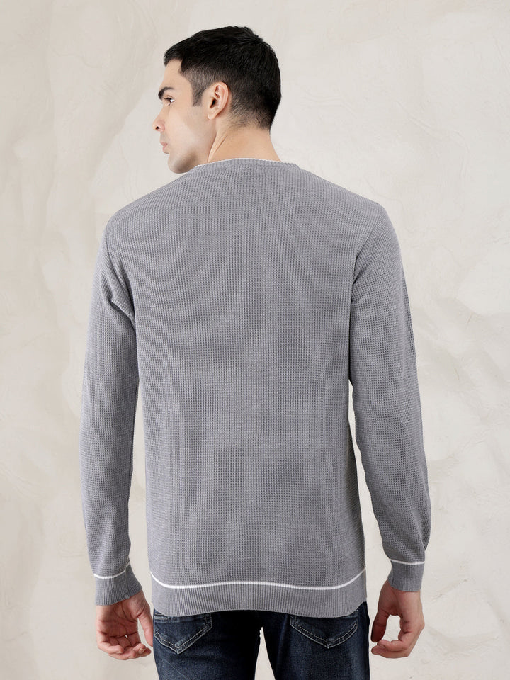 cobb solid grey round neck sweater