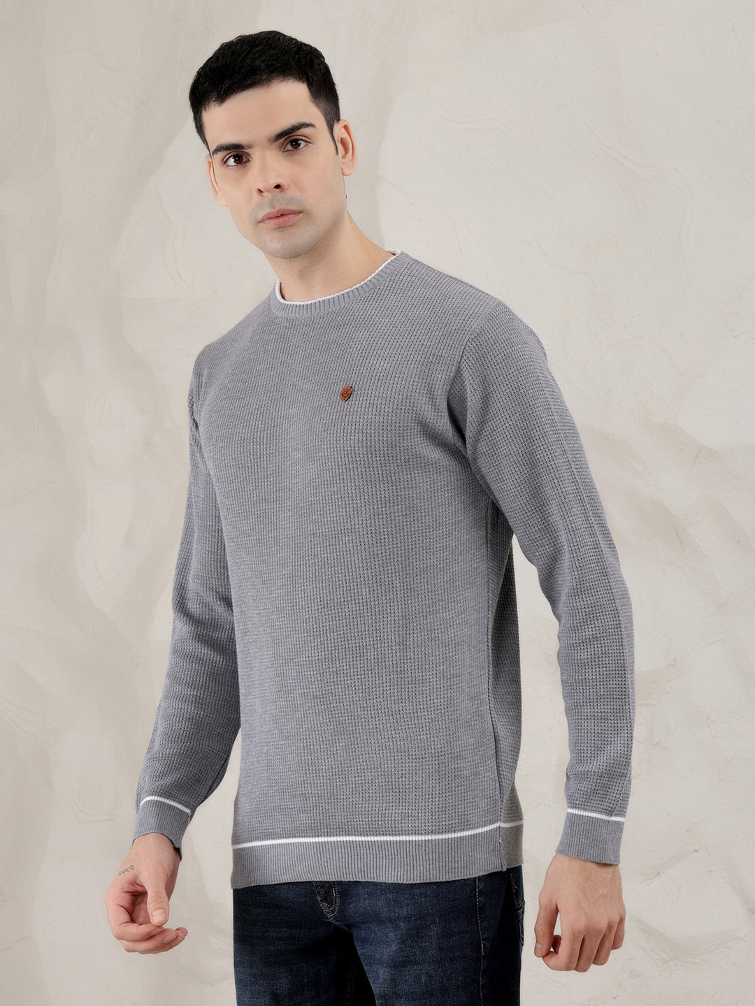 COBB SOLID GREY ROUND NECK SWEATER