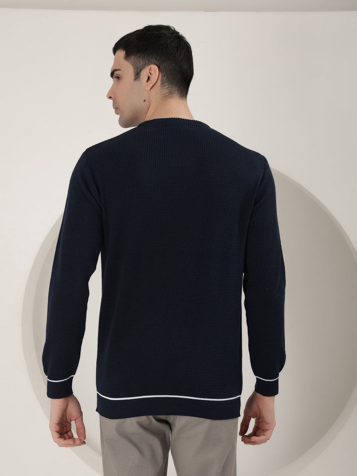 cobb solid navy blue round neck sweater