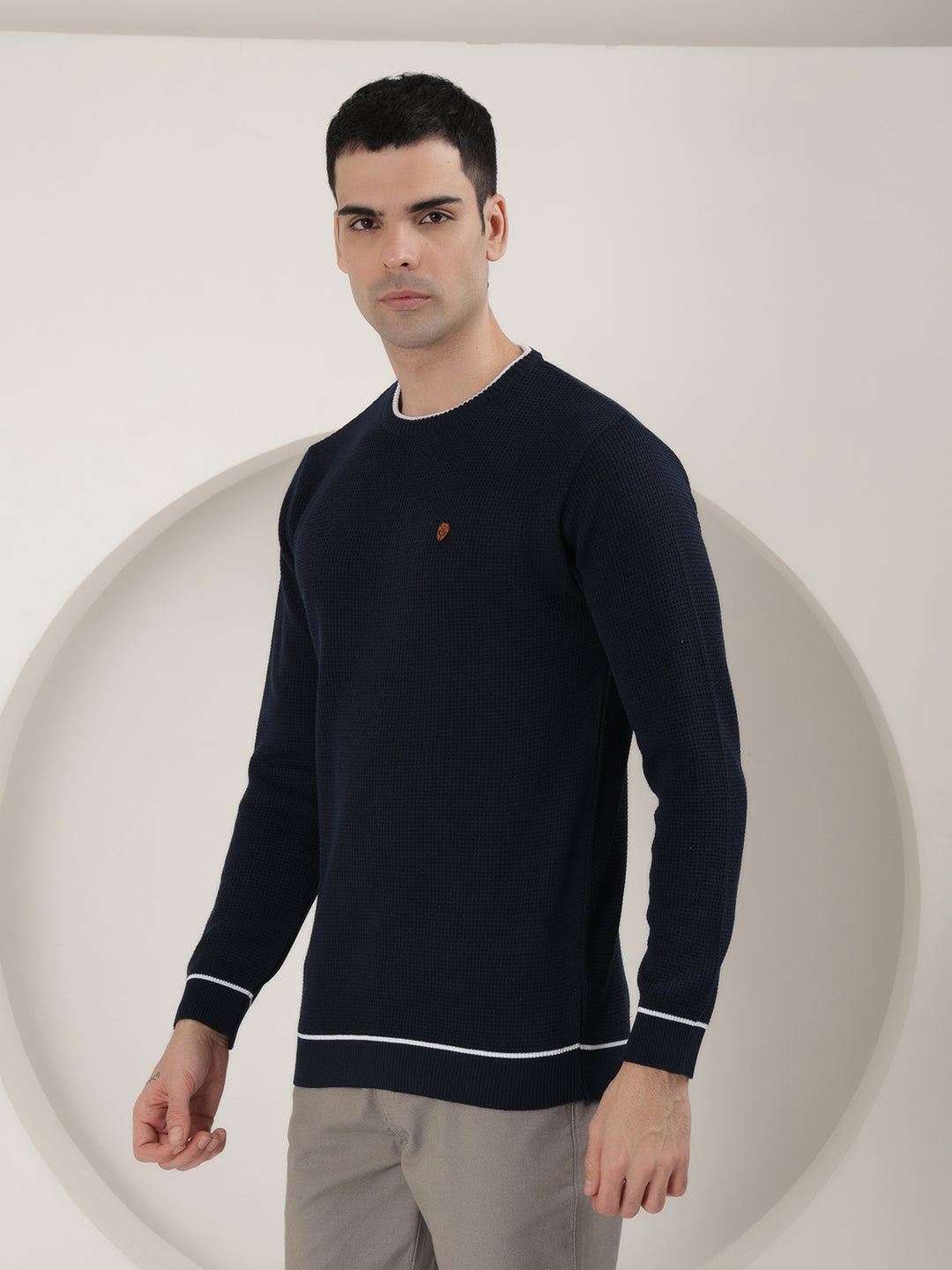 COBB SOLID NAVY BLUE ROUND NECK SWEATER