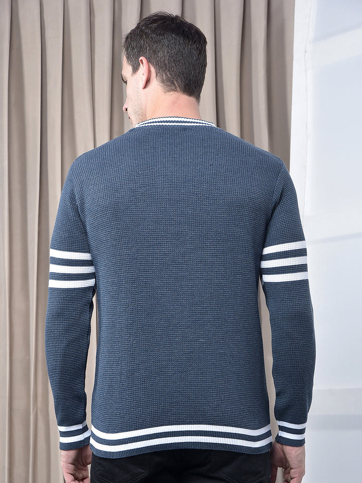 cobb dark blue grey striped round neck sweater