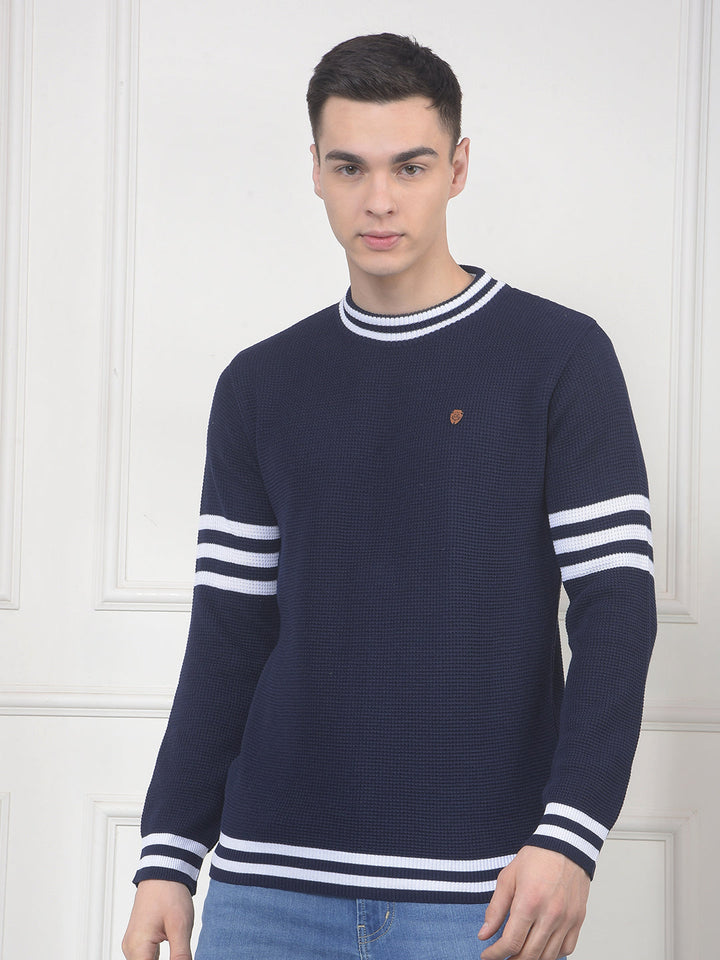 cobb navy striped round neck sweater