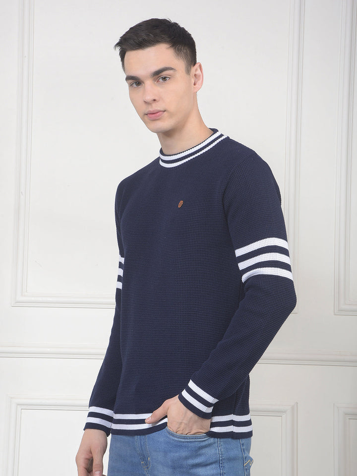 COBB NAVY STRIPED ROUND NECK SWEATER
