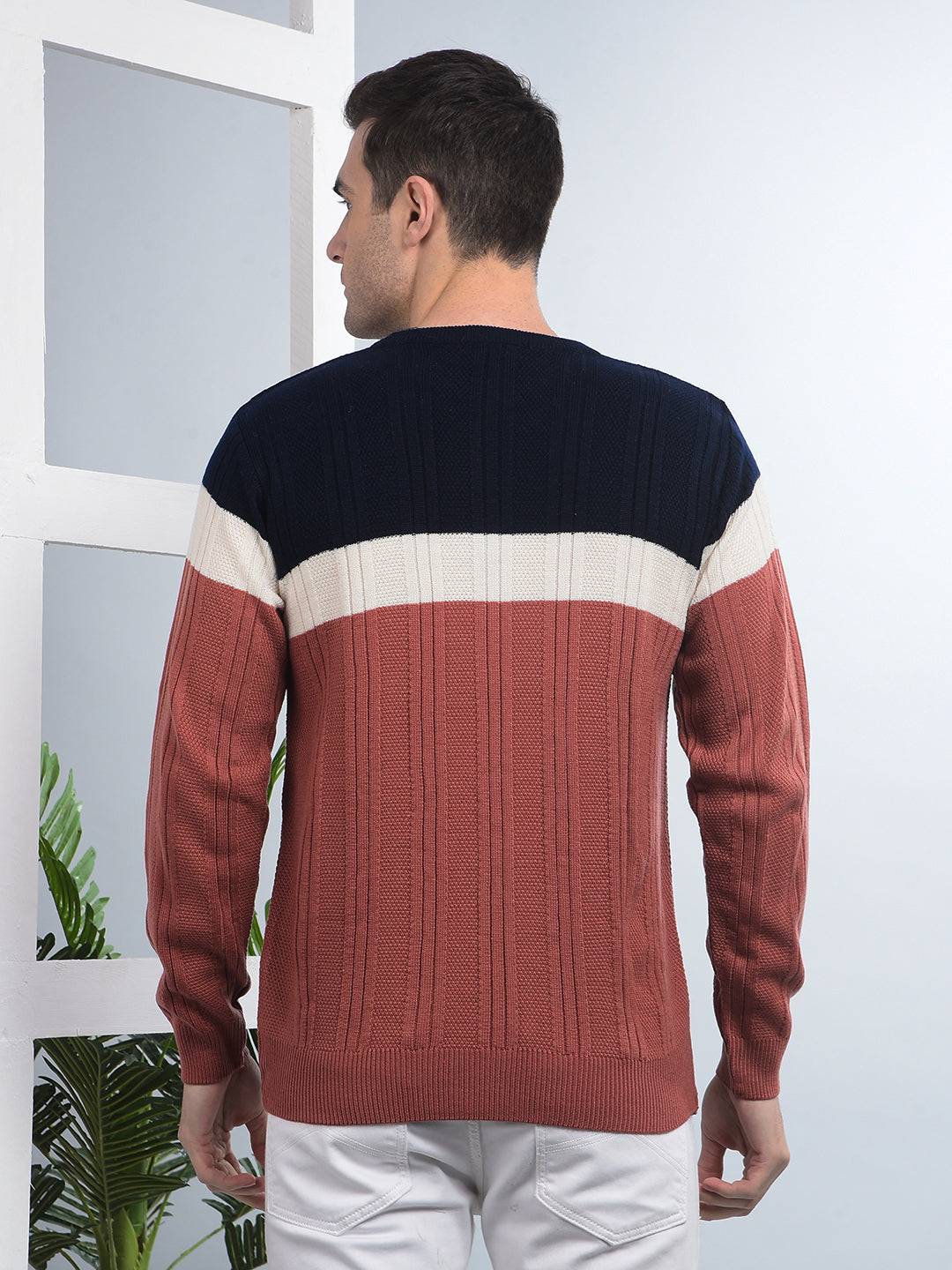 cobb coral colour-block round neck sweater