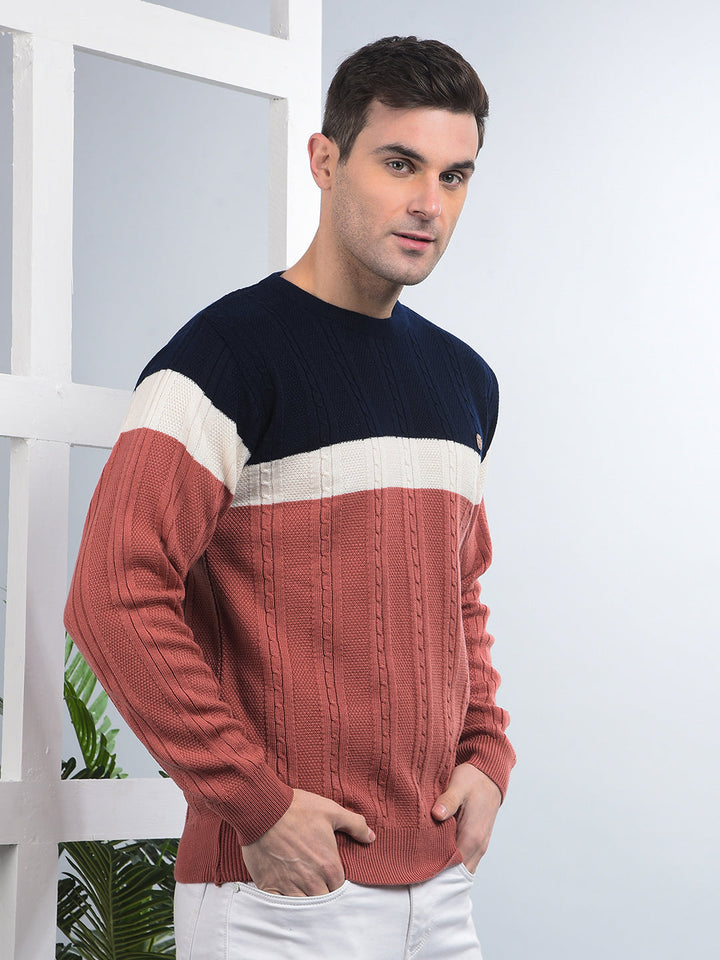 COBB CORAL COLOUR-BLOCK ROUND NECK SWEATER