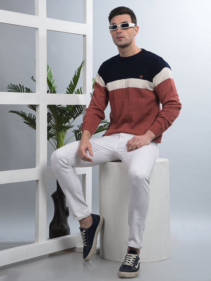 COBB CORAL COLOUR-BLOCK ROUND NECK SWEATER