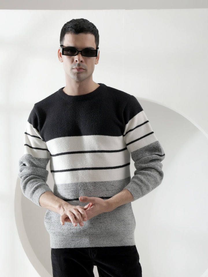 cobb black striped round neck sweater