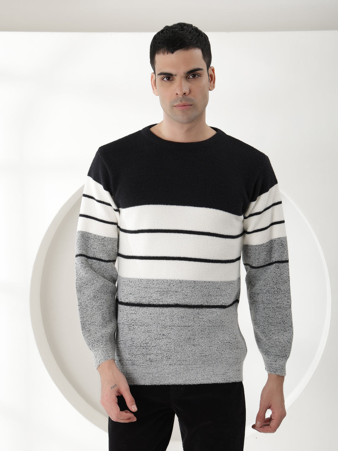 cobb black striped round neck sweater