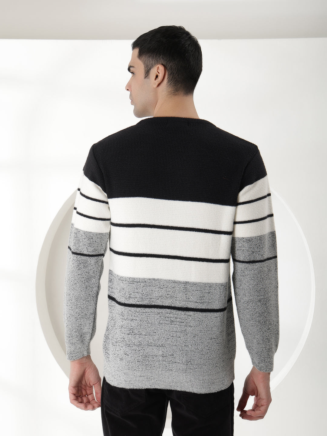 cobb black striped round neck sweater