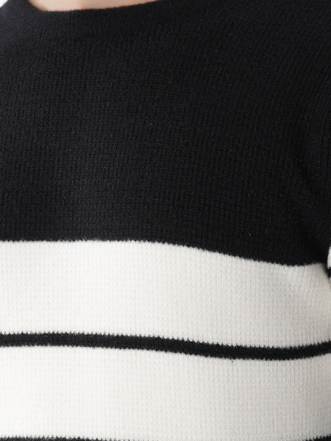 cobb black striped round neck sweater