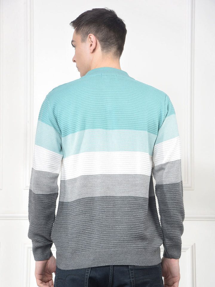 cobb sea green color-block half-button sweater