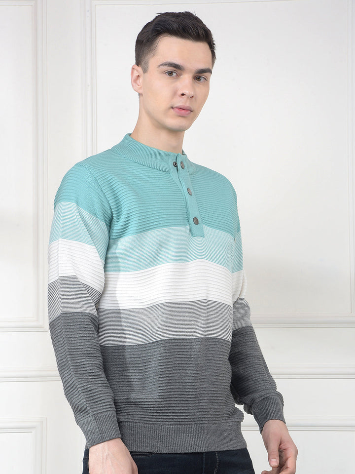 cobb sea green color-block half-button sweater