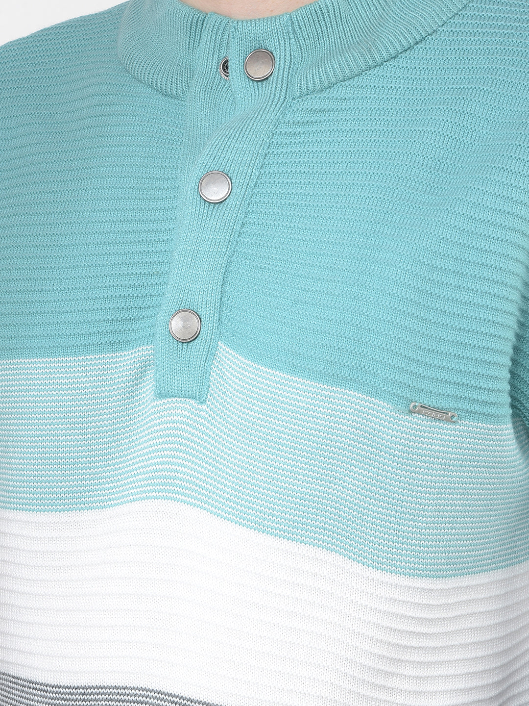 COBB SEA GREEN COLOR-BLOCK HALF-BUTTON SWEATER