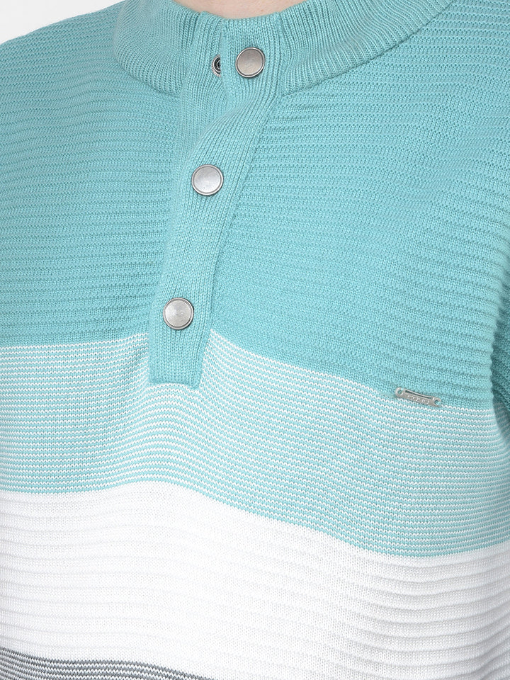COBB SEA GREEN COLOR-BLOCK HALF-BUTTON SWEATER