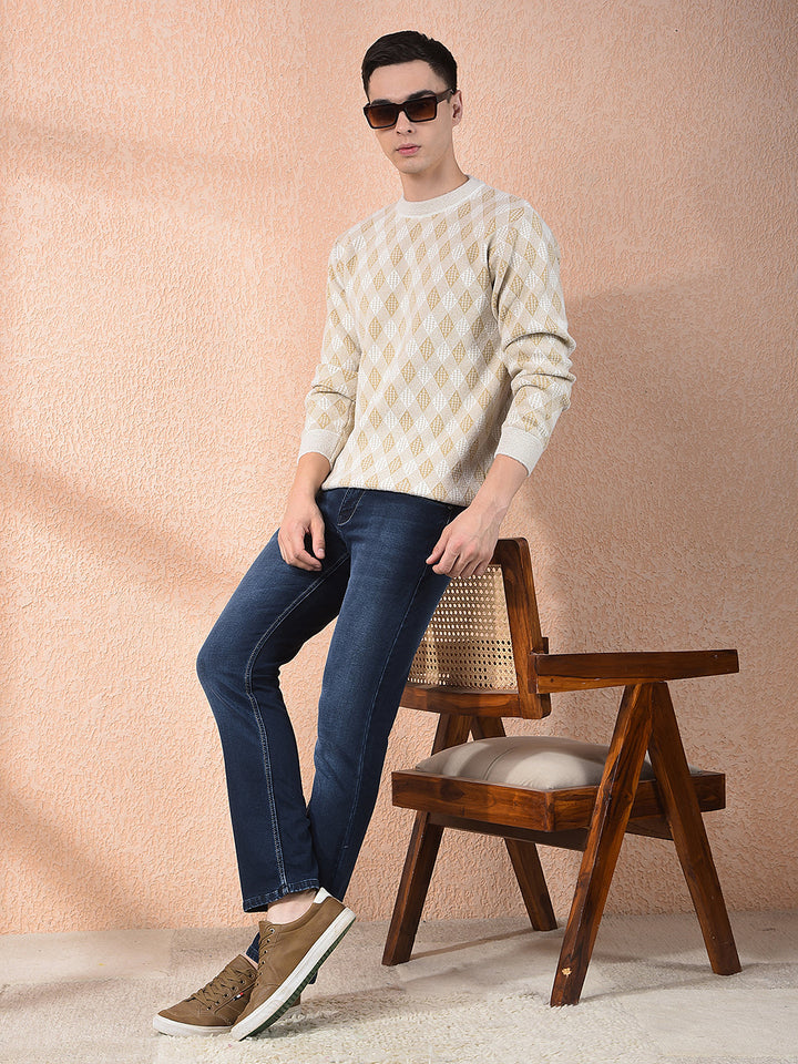 cobb beige self-design round neck sweater