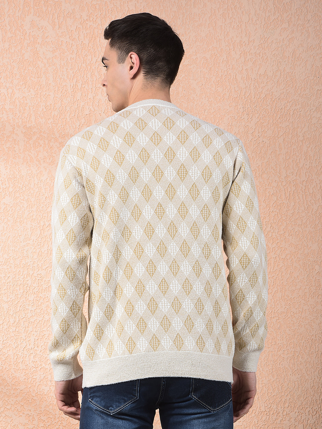 cobb beige self-design round neck sweater