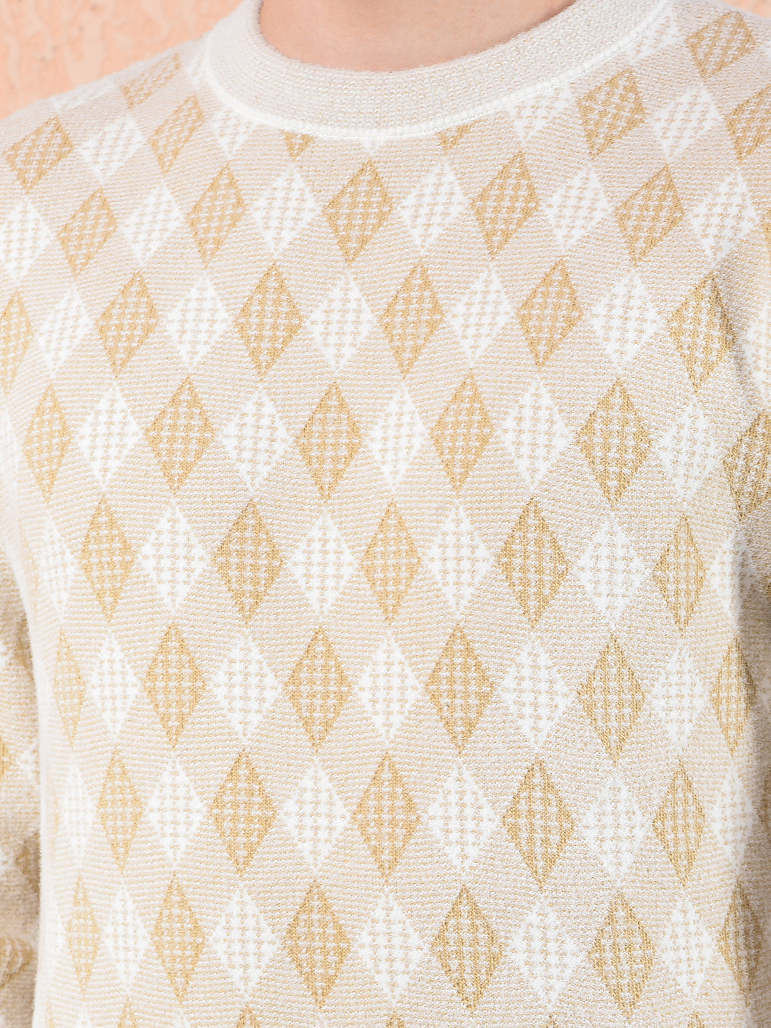 cobb beige self-design round neck sweater