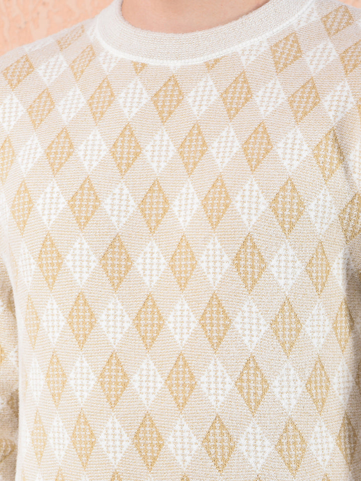 cobb beige self-design round neck sweater