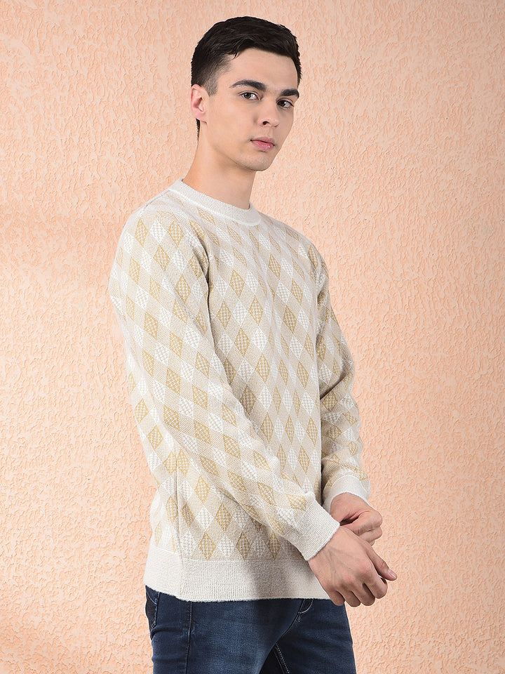COBB BEIGE SELF-DESIGN ROUND NECK SWEATER