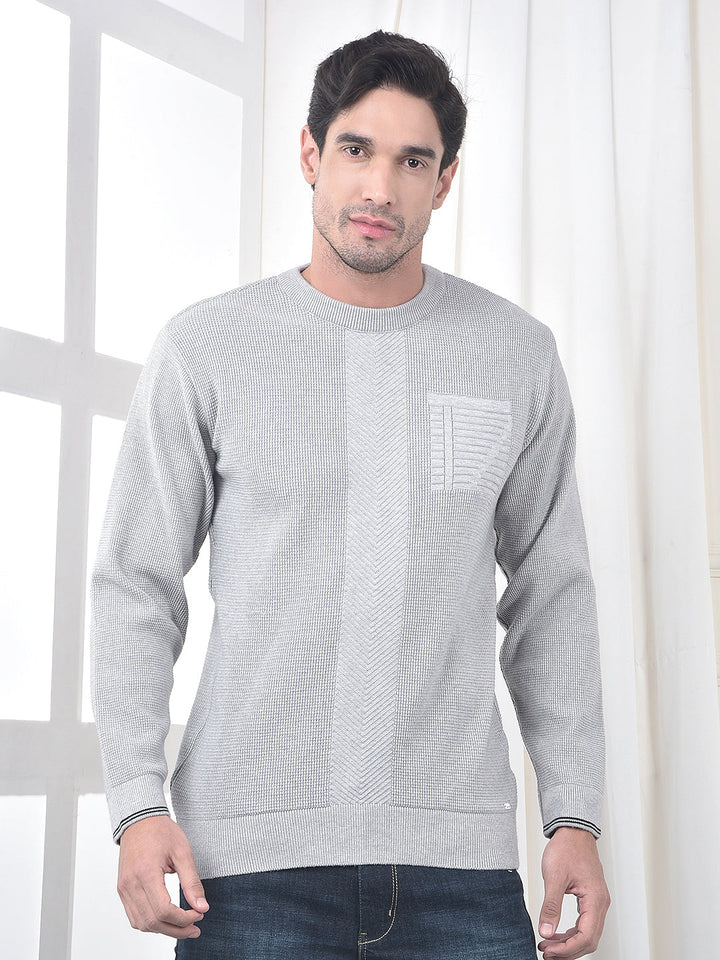 cobb grey self-design round neck sweater