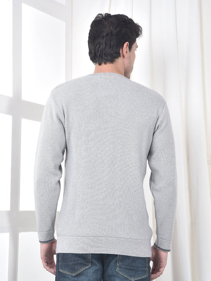 cobb grey self-design round neck sweater
