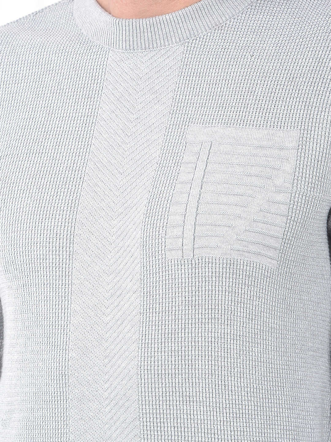 COBB GREY SELF-DESIGN ROUND NECK SWEATER