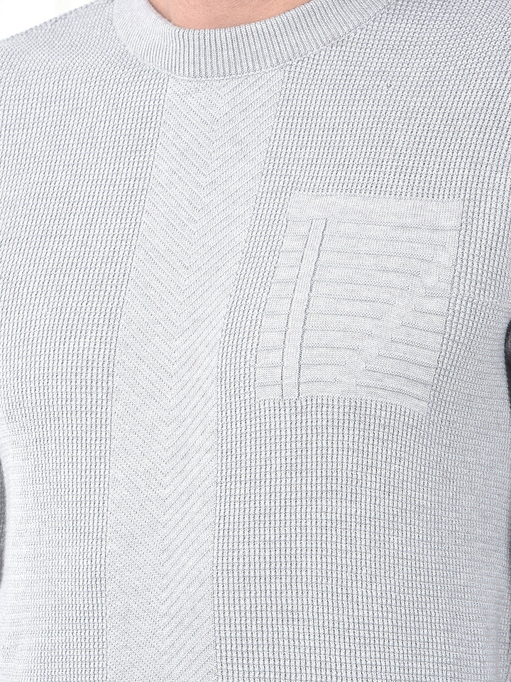COBB GREY SELF-DESIGN ROUND NECK SWEATER