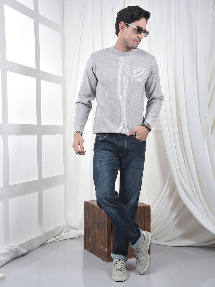 COBB GREY SELF-DESIGN ROUND NECK SWEATER