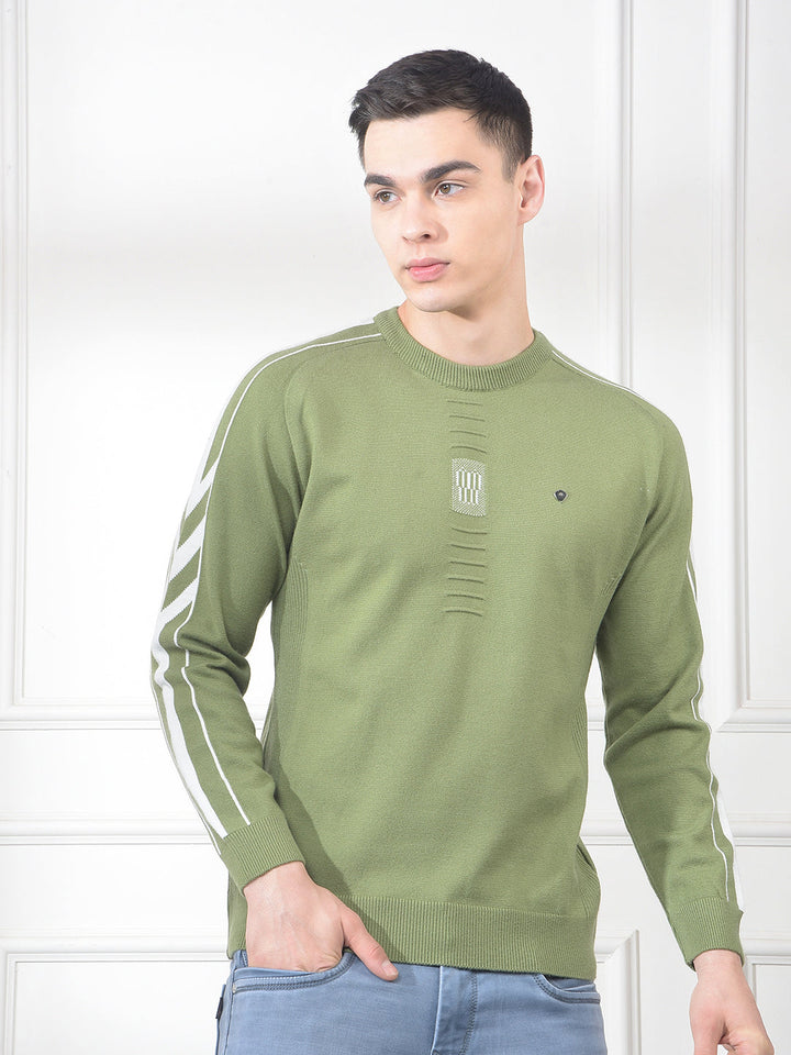 cobb green self-design round neck sweater