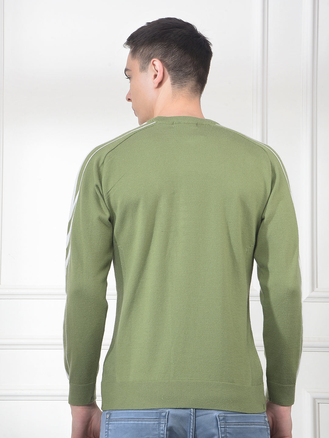 cobb green self-design round neck sweater