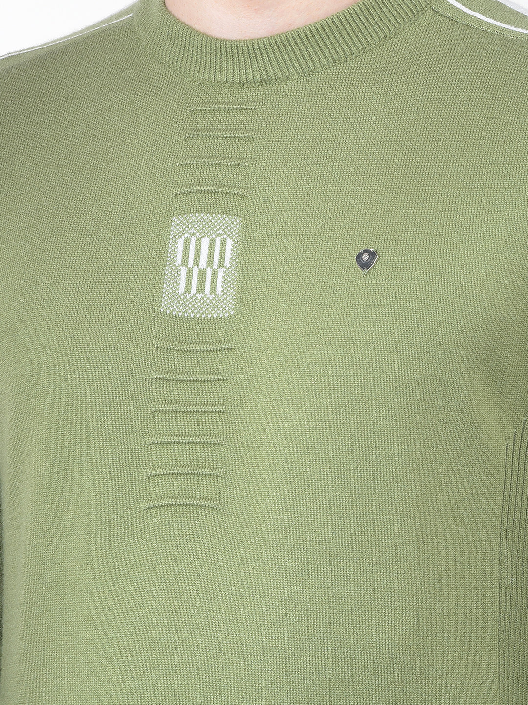 COBB GREEN SELF-DESIGN ROUND NECK SWEATER
