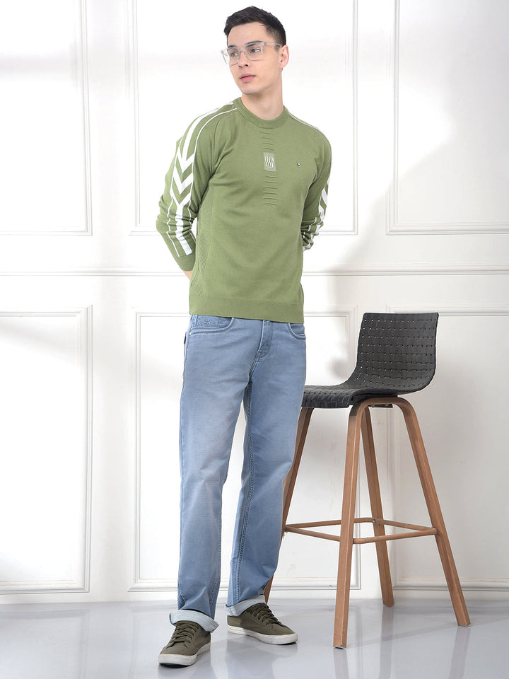 COBB GREEN SELF-DESIGN ROUND NECK SWEATER