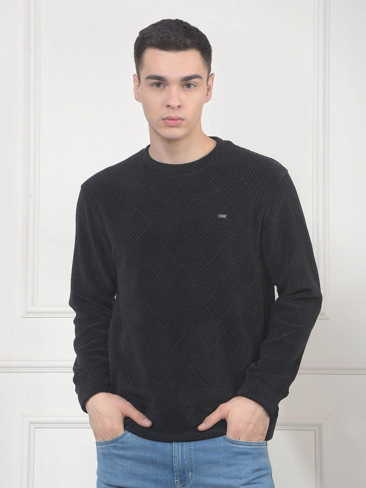cobb black self-design velvet sweater
