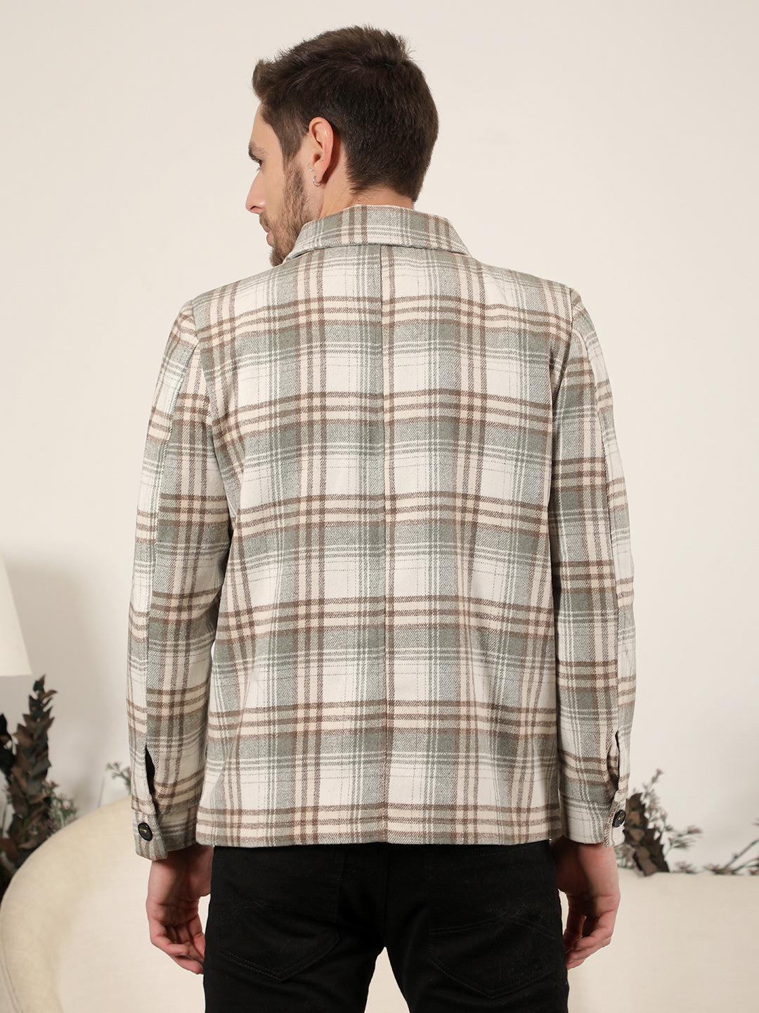 cobb beige checked collar shacket