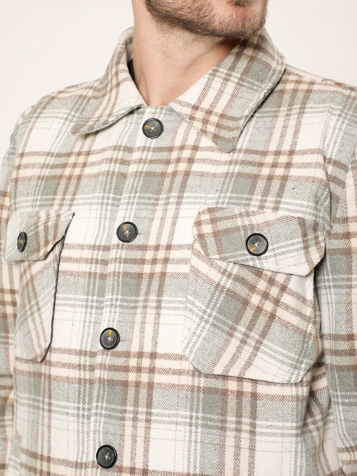 cobb beige checked collar shacket