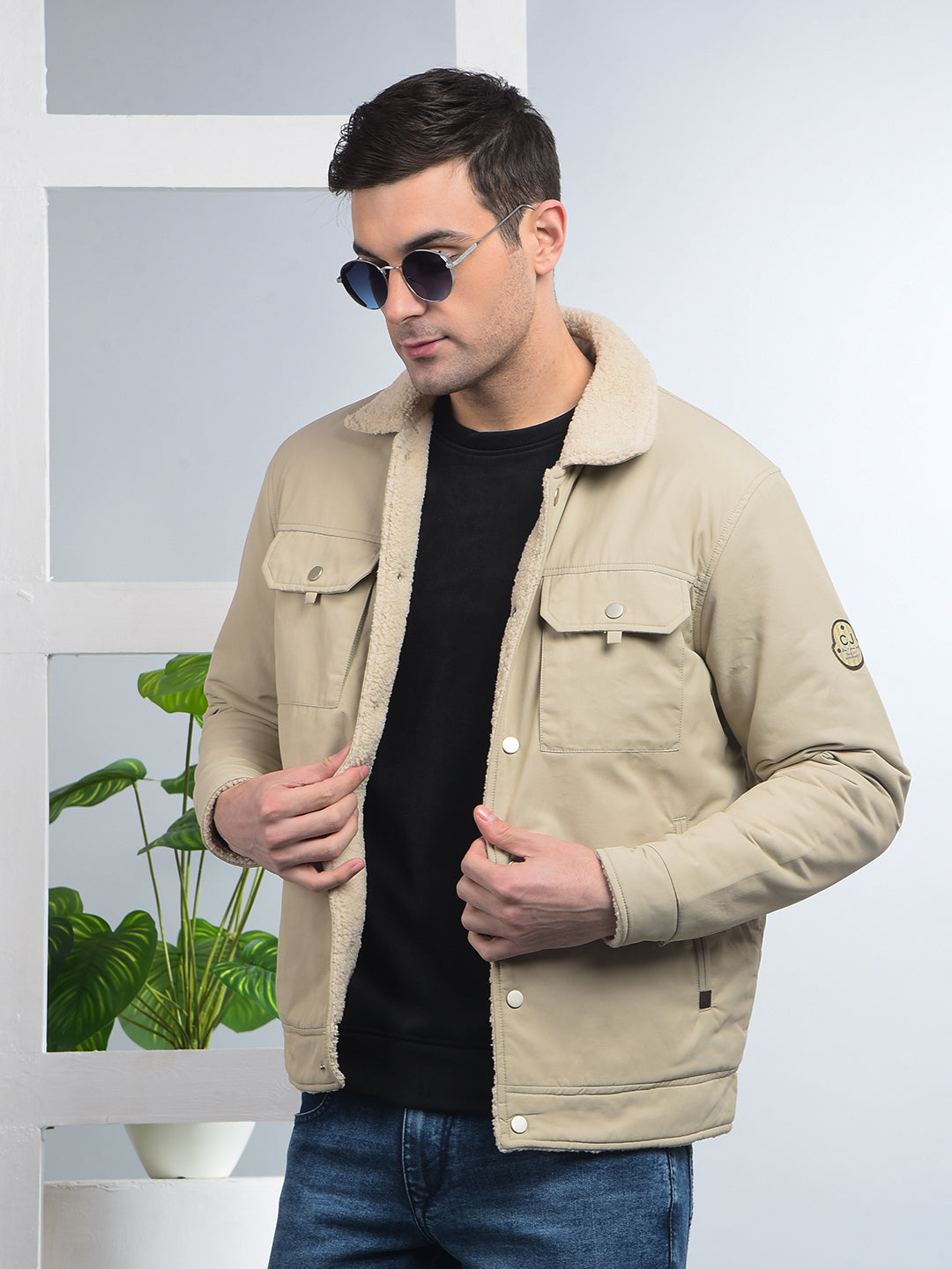 cobb solid beige collar shacket