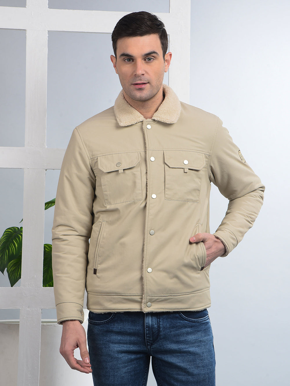 cobb solid beige collar shacket