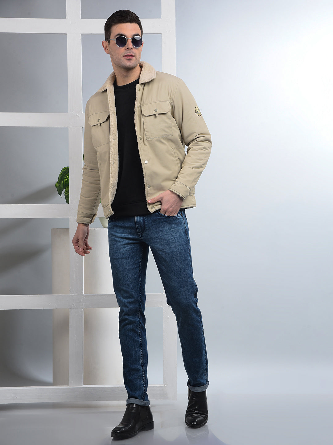 COBB SOLID BEIGE COLLAR SHACKET