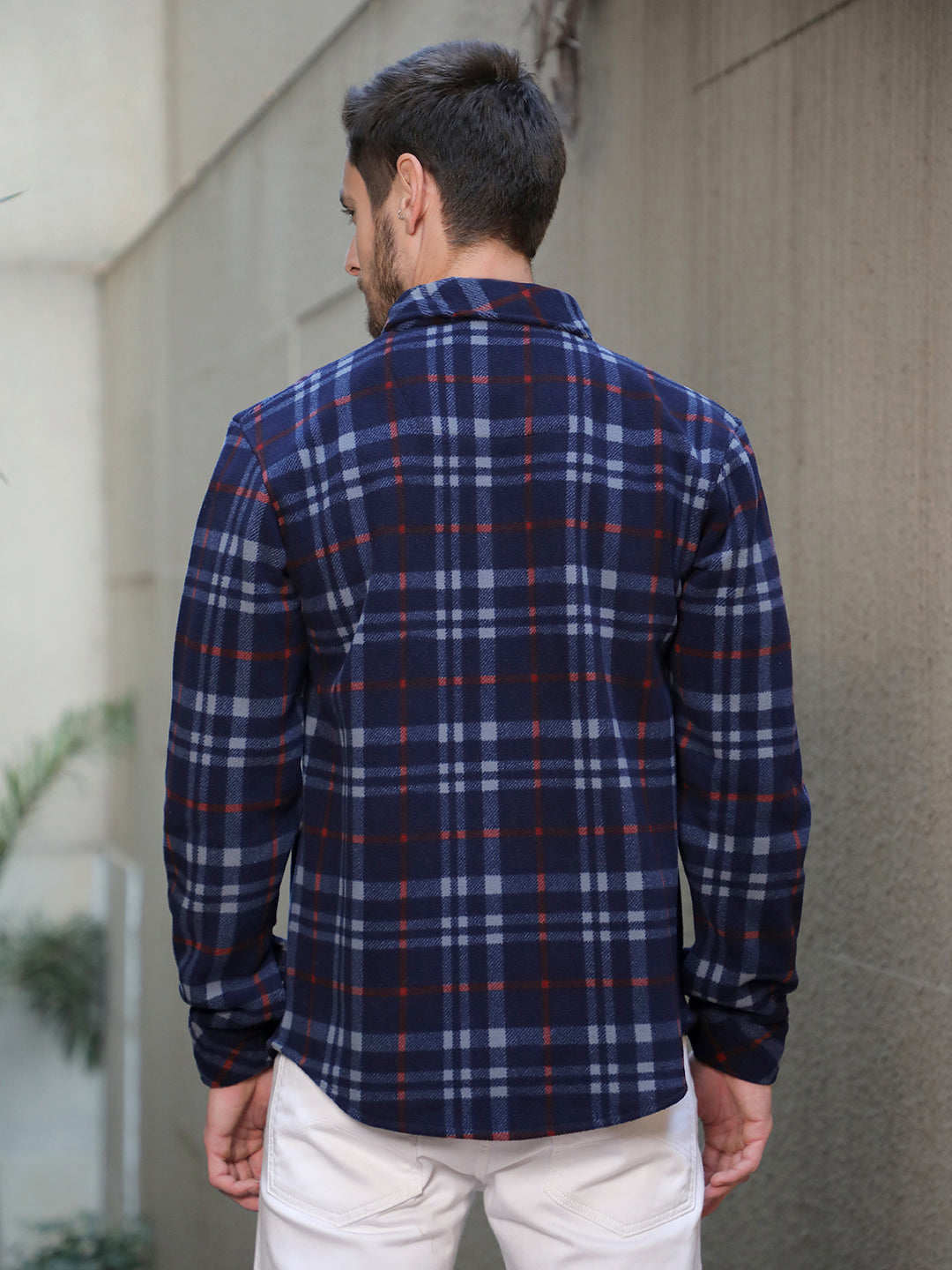 cobb navy blue checked collar shacket