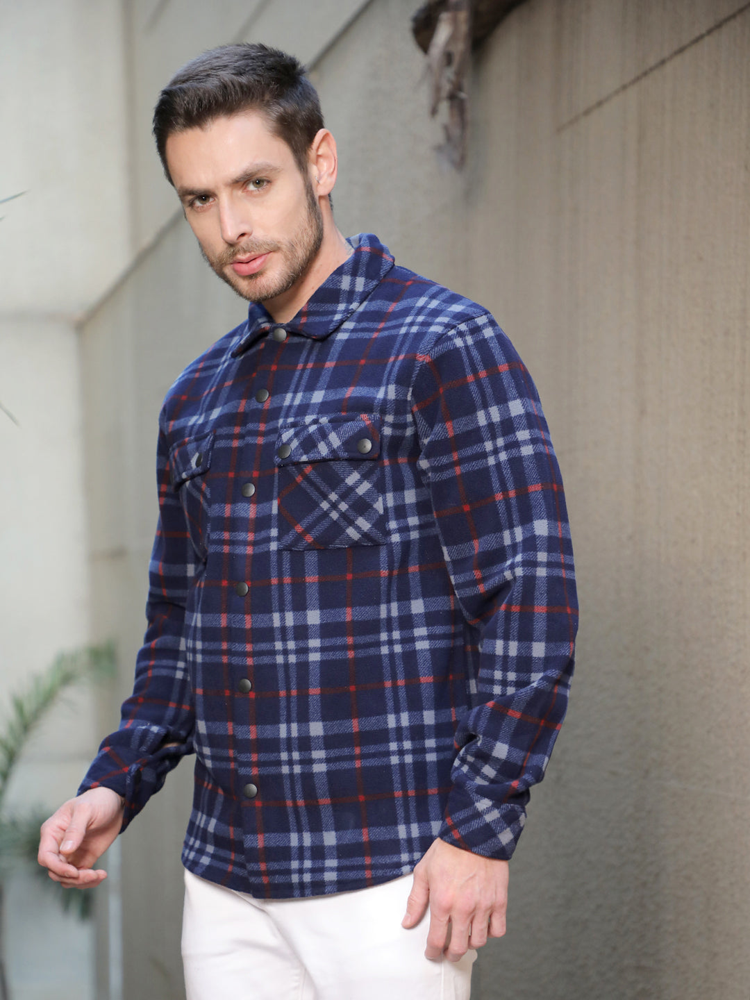 COBB NAVY BLUE CHECKED COLLAR SHACKET