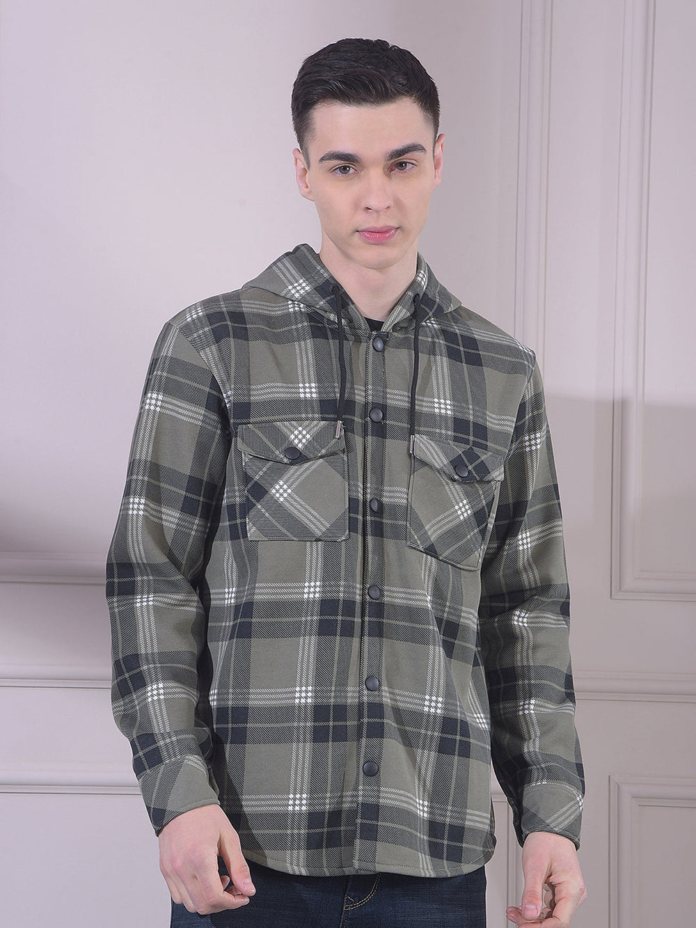 cobb pista checked hooded shacket