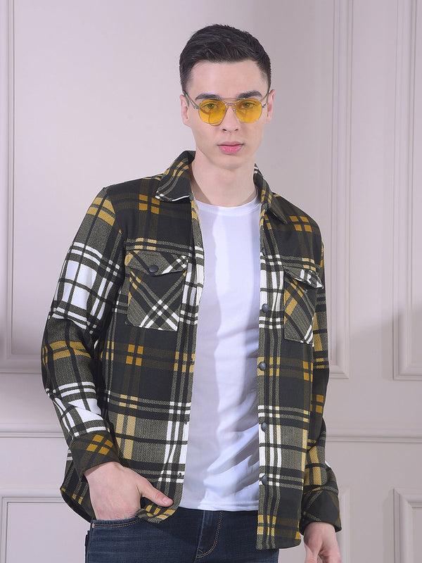 cobb dark green checked collar shacket