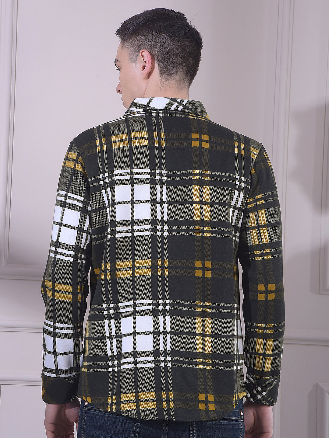 cobb dark green checked collar shacket