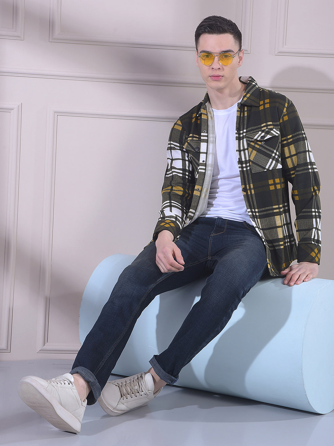 COBB DARK GREEN CHECKED COLLAR SHACKET