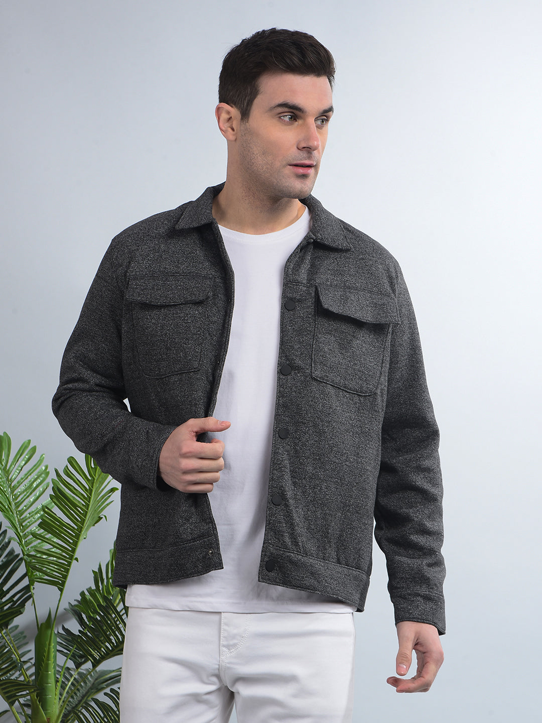 cobb solid dark grey collar shacket