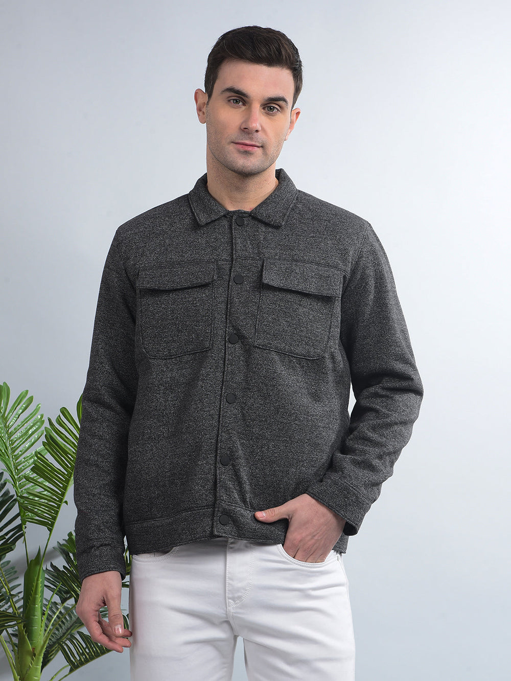 cobb solid dark grey collar shacket