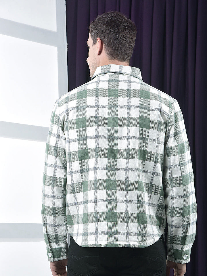 cobb light green checked collar  shacket